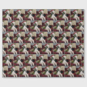 Papier Cadeau Hound Afghan Avec Casquette du Père Noël (Plat)