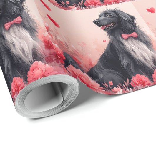 Papier Cadeau Hound afghan avec Roses - Saint Valentin (Coin rond)