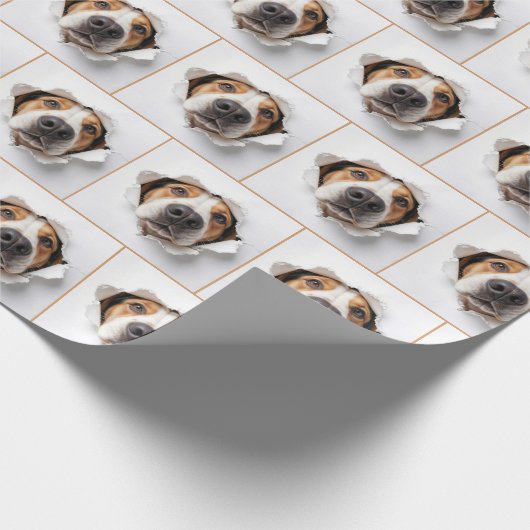 Papier Cadeau Hound Dog Peeking À Travers Torn Papier Trou (Coin)