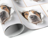 Papier Cadeau Hound Dog Peeking À Travers Torn Papier Trou (Coin rond)