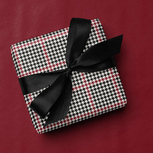 Papier Cadeau Houndstooth classique vacances noir rouge élégant