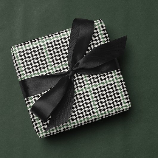 Papier Cadeau Houndstooth classique vacances noir vert élégant