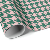 Papier Cadeau Houndstooth Moderne Noël Vacances Vert rose (Coin rond)