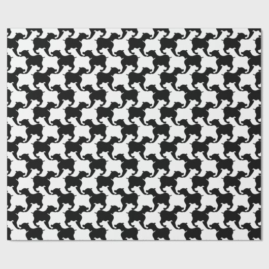 Papier Cadeau Houndstooth Style Tesselation noir Chien Silhouett (Plat)