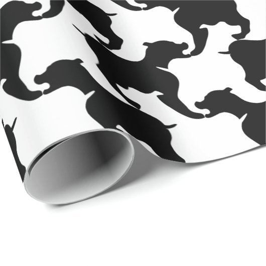 Papier Cadeau Houndstooth Style Tesselation noir Chien Silhouett (Coin rond)