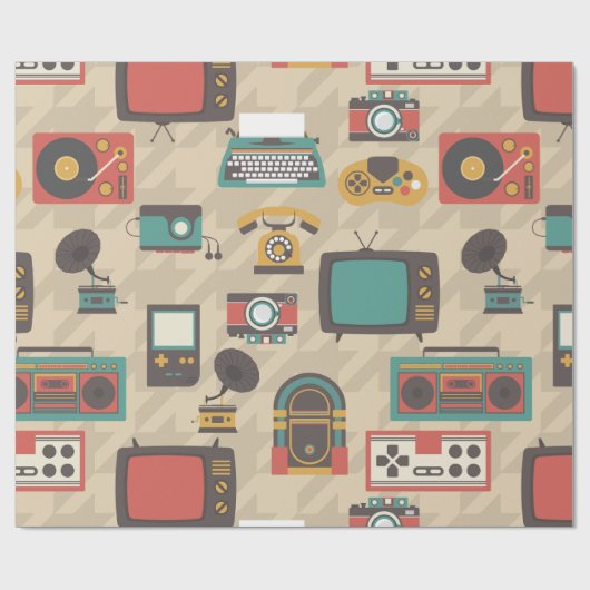 Papier Cadeau houndstooth vintage rétro nostalgie jukebox (Plat)