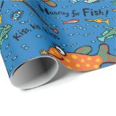 Papier Cadeau Hourra pour le motif de poissons (Coin rond)