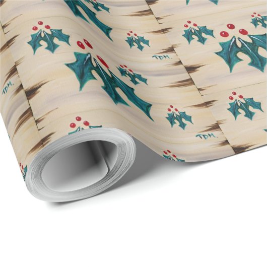 Papier Cadeau Houx de Noël (Coin rond)