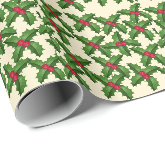 Papier Cadeau Houx de Noël (Coin rond)