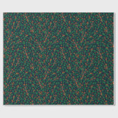 Papier Cadeau Houx de Noël Botanique Verdure Navy (Plat)