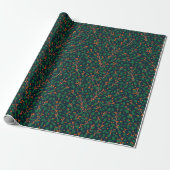 Papier Cadeau Houx de Noël Botanique Verdure Navy (Déroulé)