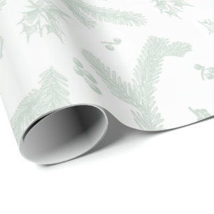Papier Cadeau Houx moderne et pin blancs et en bon état