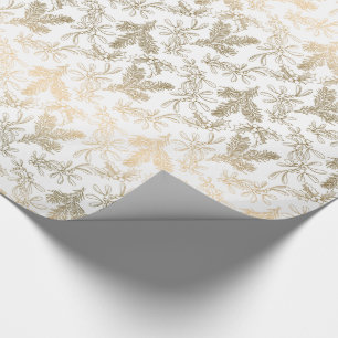 Papier Cadeau Houx, pin et gui gravés par élégance d'or