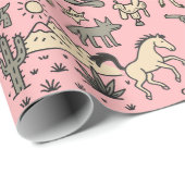 Papier Cadeau Howdy Holidays Cowboy Main occidentale tirée (Coin rond)