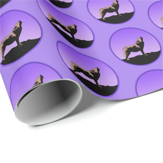 Papier Cadeau Howling Wolf at Sunset - Original Wildlife Art Wr (Coin rond)