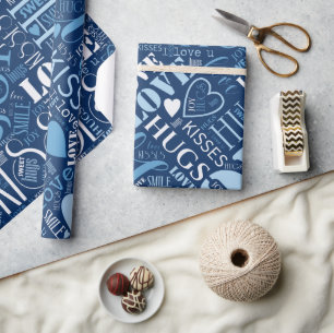 Papier Cadeau Hugs and Kisses Word Cloud Blue ID286