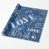 Papier Cadeau Hugs and Kisses Word Cloud Blue ID286 (Déroulé)