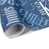 Papier Cadeau Hugs and Kisses Word Cloud Blue ID286 (Coin rond)