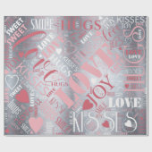 Papier Cadeau Hugs and Kisses Word Cloud Pink/Silver ID286 (Plat)