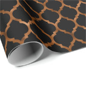 Papier Cadeau Huile de cuivre Faux et Quatrefoil noir (Coin rond)