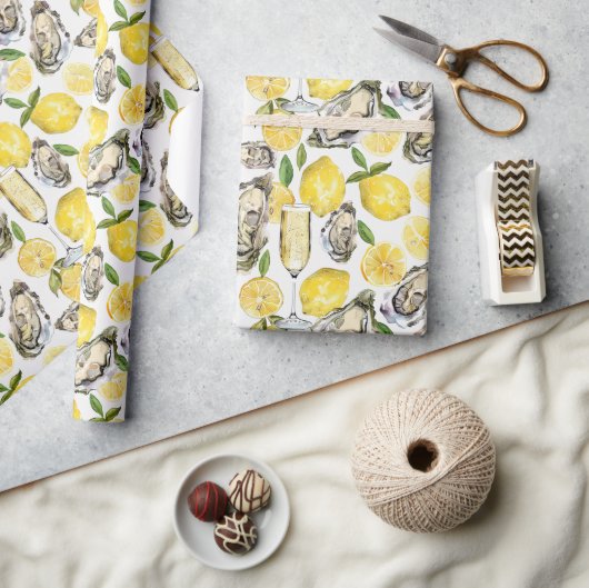 Papier Cadeau Huîtres, citrons et champignon (Artisanat)