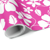 PAPIER CADEAU HULA HAÏIENNE (HIBISCUS) PAPIER EN ROSE CHAUD (Coin rond)