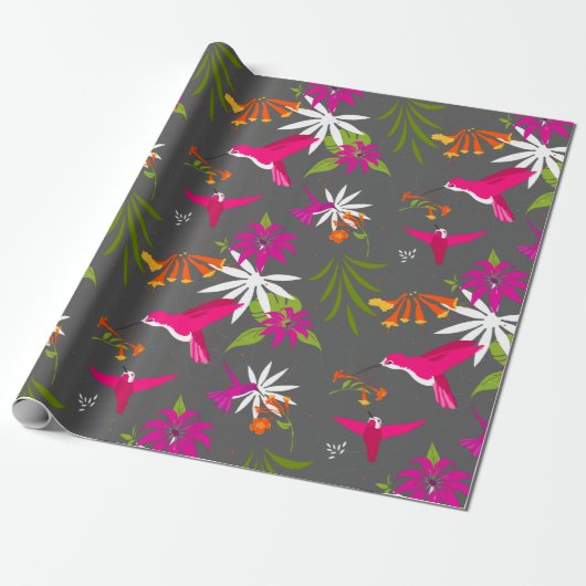 Papier Cadeau Hummingbirds Tropical Rainforest Colorful Print (Déroulé)