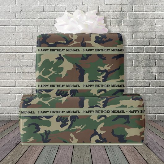 Papier Cadeau Hunter Woods Camo Ajouter texte et nom Anniversair