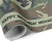 Papier Cadeau Hunter Woods Camo Ajouter texte et nom Anniversair (Coin rond)