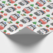 Papier Cadeau Husky Puppy Chien Père Noël Festive Noël (Coin)