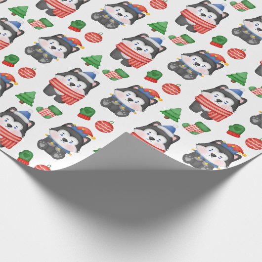 Papier Cadeau Husky Puppy Chien Père Noël Festive Noël (Coin)