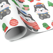 Papier Cadeau Husky Puppy Chien Père Noël Festive Noël (Coin rond)