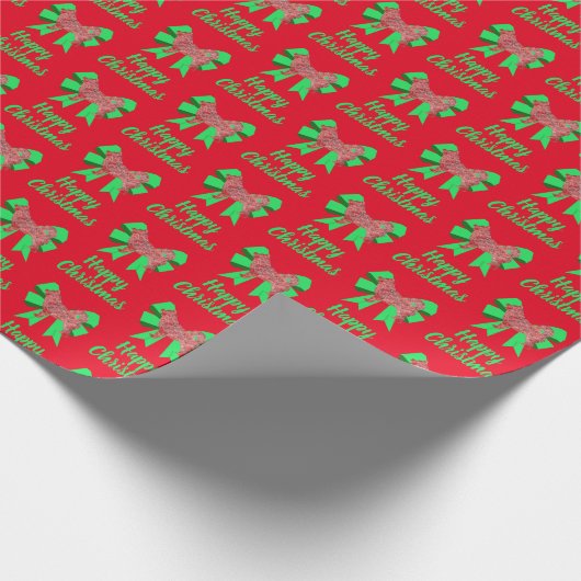 Papier Cadeau Husky Siberian Christmas Chien & Green Bow Red (Coin)