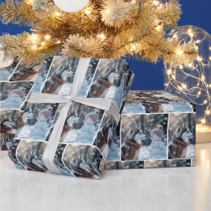 Papier Cadeau Husky Sibérien À la pointe d'un bonhomme de neige