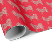 Papier Cadeau Husky Sibérien Chien de Noël Silhouette Rouge (Coin rond)