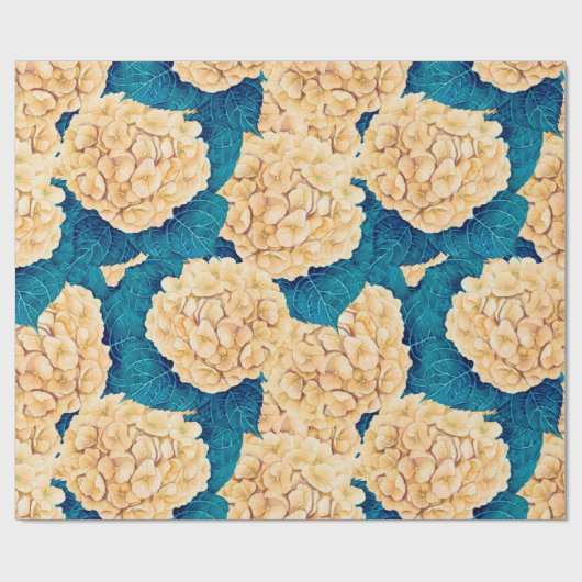 Papier Cadeau Hydrangea aquarelle motif, jaune et bleu (Plat)