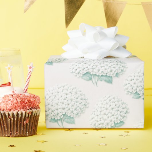 Papier Cadeau Hydrangea Blanc Élégant Sarcelle (Fête d'anniversaire)