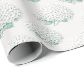 Papier Cadeau Hydrangea Blanc Élégant Sarcelle (Coin rond)
