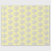 Papier Cadeau Hydrangea Blanche sur Fond Jaune Pastel (Plat)