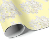Papier Cadeau Hydrangea Blanche sur Fond Jaune Pastel (Coin rond)