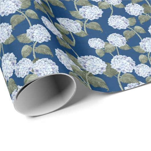 Papier Cadeau Hydrangea Bleue Texture de Lin Été Jardin (Coin rond)