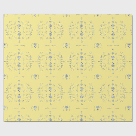 Papier Cadeau Hydrangea Block Motif jaune et bleu (Plat)