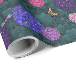 Papier Cadeau Hydrangea Butterfly Moonlit Garden Pewter Medium