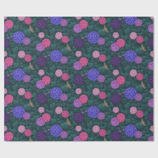 Papier Cadeau Hydrangea Moonlit Moth Garden Pewter Medium (Plat)