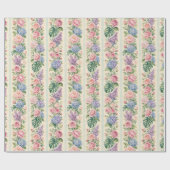 Papier Cadeau Hydrangea Rose Florale Tropicale Rayure Cadeau (Plat)