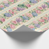 Papier Cadeau Hydrangea Rose Florale Tropicale Rayure Cadeau (Coin)