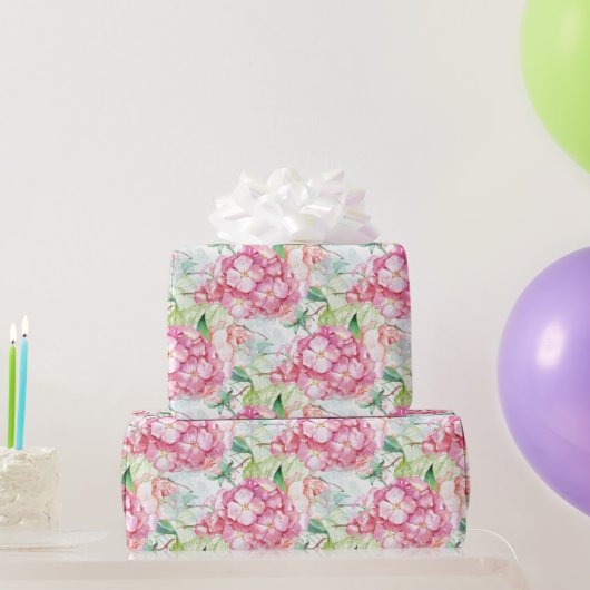 Papier Cadeau Hydrangea Rose Pâle Découpage Botanique Artisanal (Cadeaux de fête)