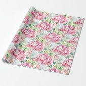 Papier Cadeau Hydrangea Rose Pâle Découpage Botanique Artisanal (Déroulé)