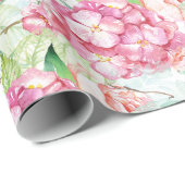 Papier Cadeau Hydrangea Rose Pâle Découpage Botanique Artisanal (Coin rond)