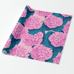 Papier Cadeau Hydrangea watercolor pattern, pink and blue